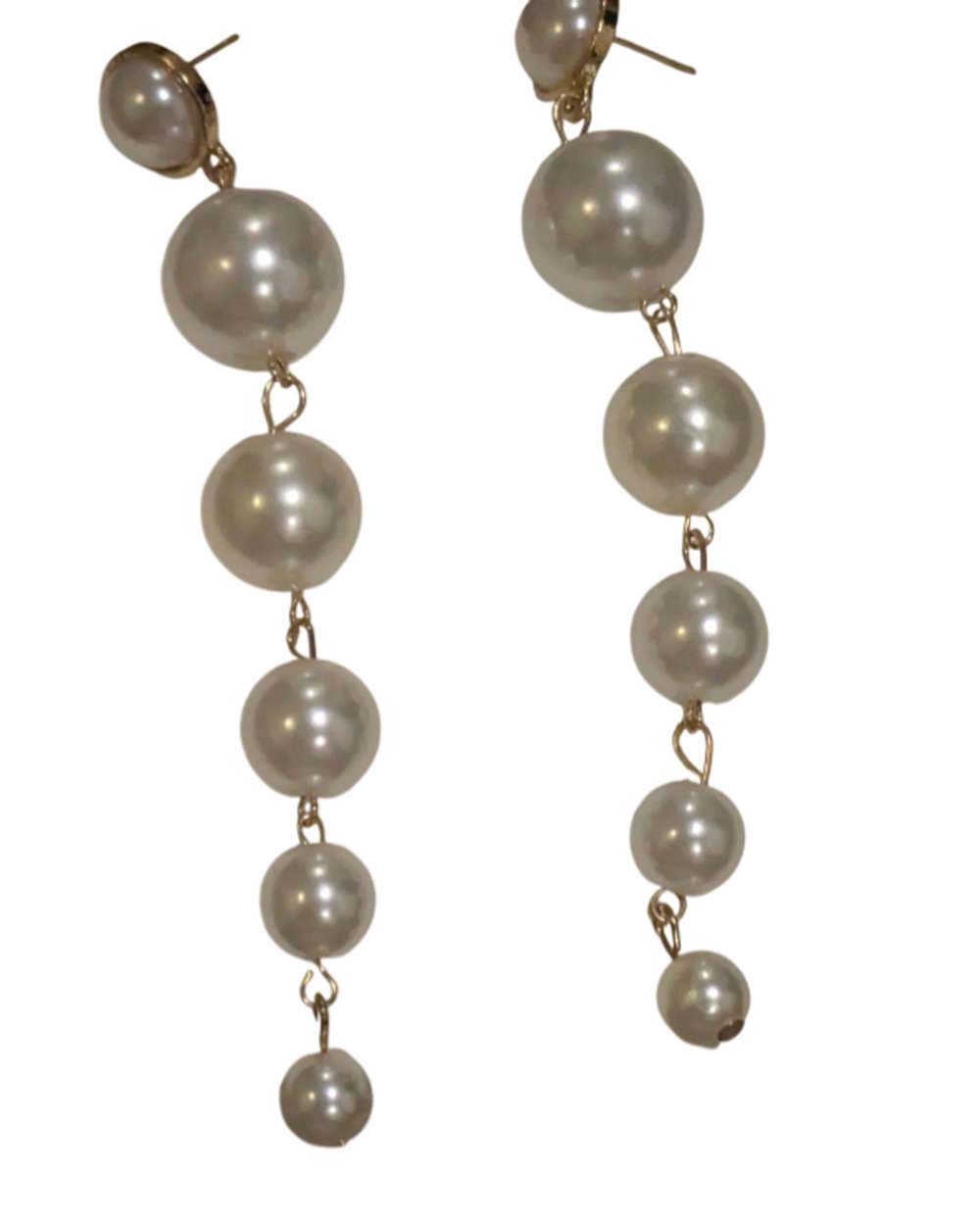 Long Graduated Faux Pearl Drop Earrings Gold Tone